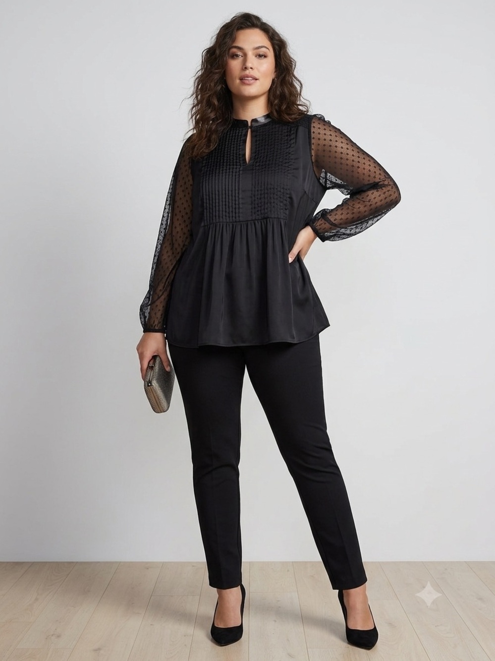 #22 Motherhood Black Pintuck & Crochet Maternity Top